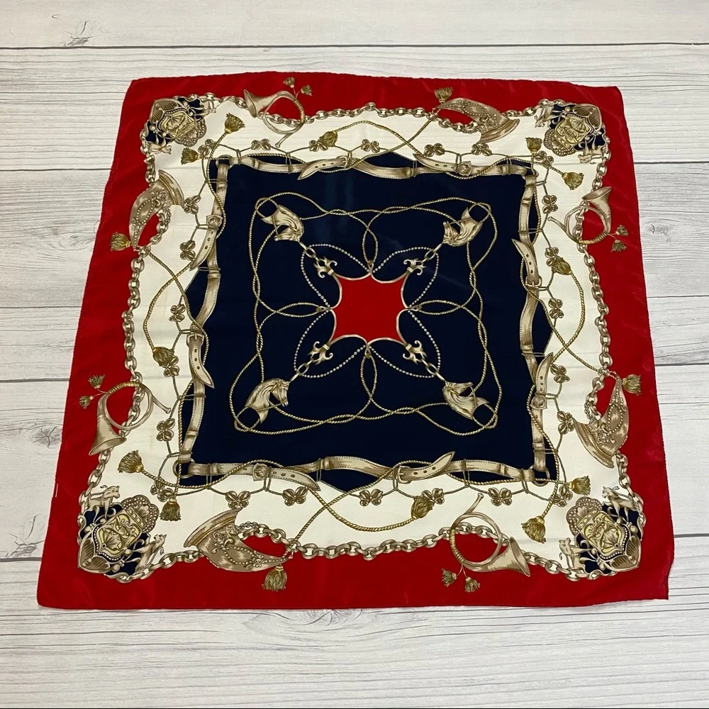 Vintage Red Gold Tassel Square Scarf
